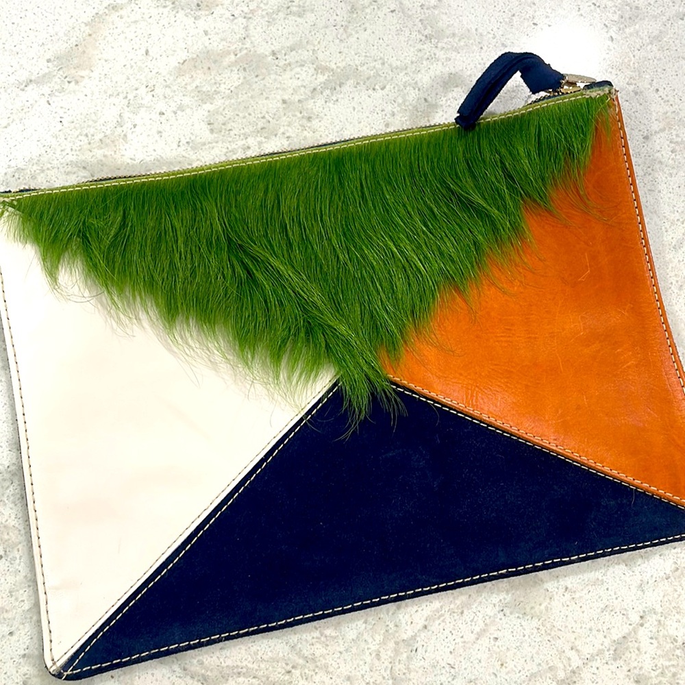 Clutch by Clare Vivier with green fur